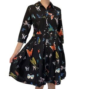 Erdos Knee Length Dress Modest Butterfly Insect Teacher Retro Casual Size Medium